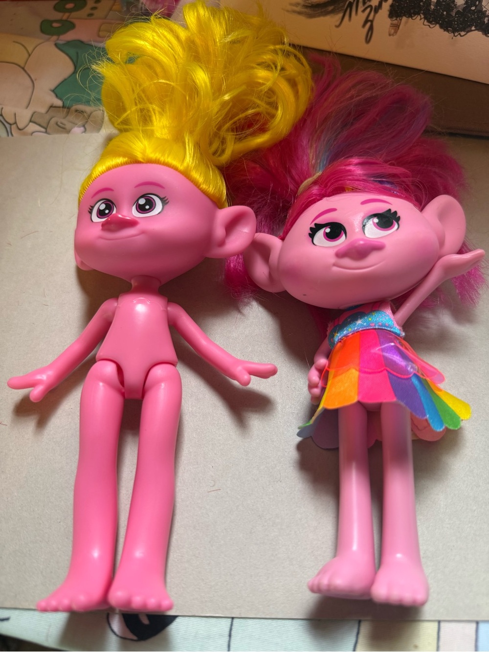 Mattel Pink Troll Dolls with Yellow and Pink Hair
